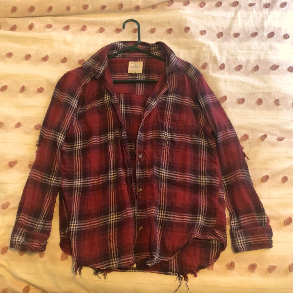 American Eagle Distressed Flannel Shirt